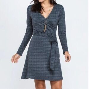 Toad & Co Cue Long Sleeve Wrap Dress Grey Houndstooth XL